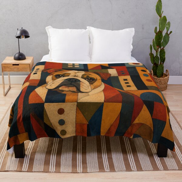 Item preview, Colorful Bulldog Folk Art Geometric Dog Pattern designed and sold by Petsthetic.