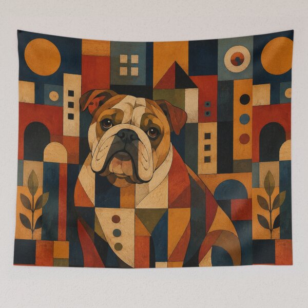 Item preview, Colorful Bulldog Folk Art Geometric Dog Pattern designed and sold by Petsthetic.