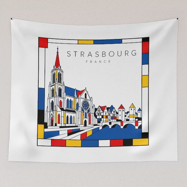 Item preview, Strasbourg Mondrian style poster 3D designed and sold by CMYKStudio.