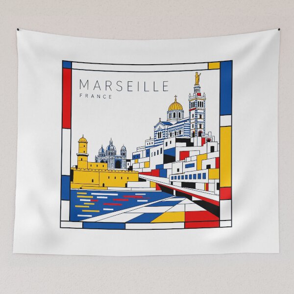 Item preview, Marseille Mondrian style poster 3D designed and sold by CMYKStudio.