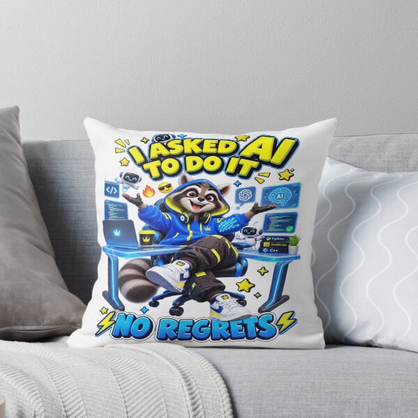 Item preview, I Asked AI To Do It No Regrets Funny Raccoon Meme T-Shirt Gift For Programmers Developers And Tech Lovers designed and sold by SynthWaveR.