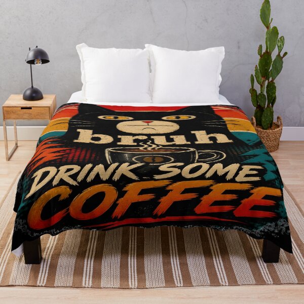 Item preview, Bruh Drink Some Coffee Retro Sunset Cat Art designed and sold by DailySparks.