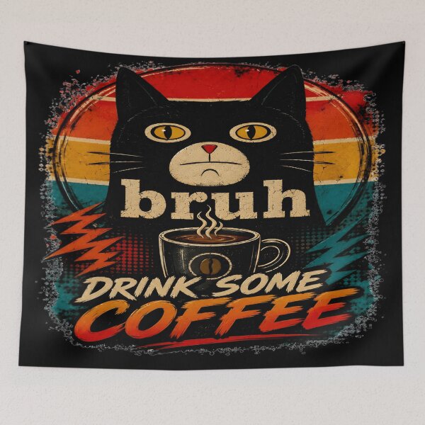 Item preview, Bruh Drink Some Coffee Retro Sunset Cat Art designed and sold by DailySparks.