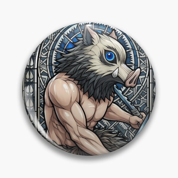 Item preview, Inosuke Hashibira Demon Slayer Silver Stained Glass Action designed and sold by mildaclairmo.