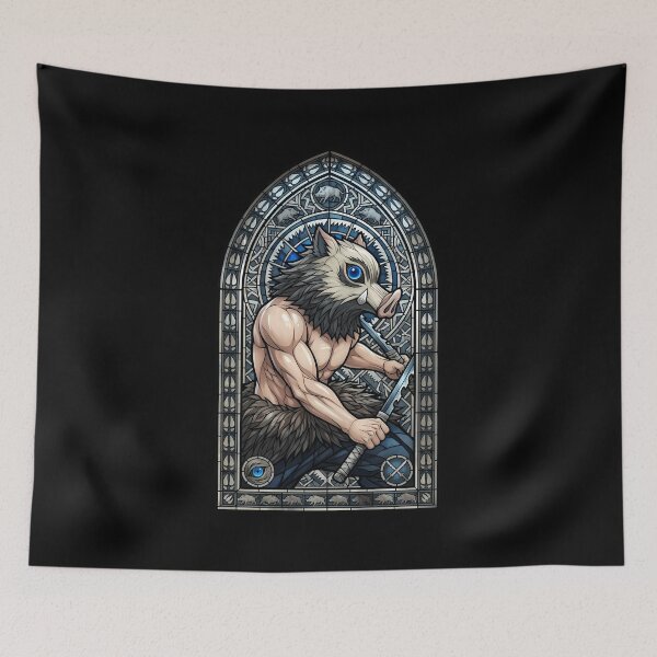 Item preview, Inosuke Hashibira Demon Slayer Silver Stained Glass Action designed and sold by mildaclairmo.