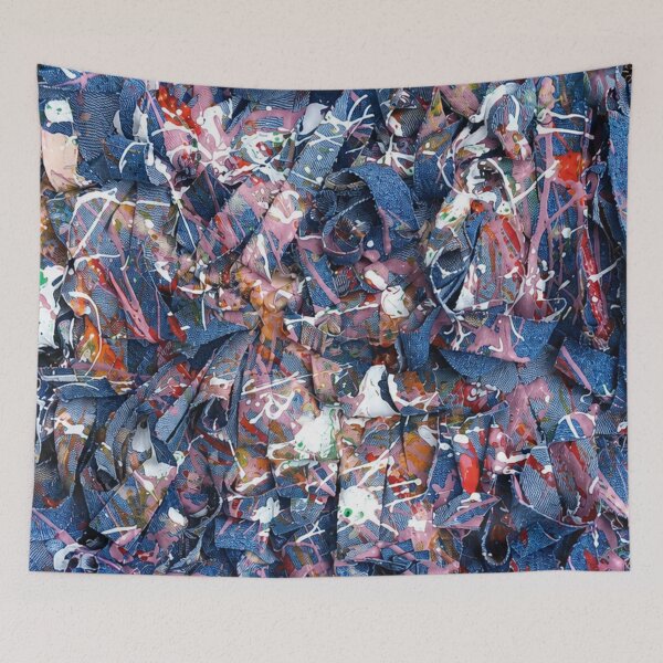 Item preview, Denim Splatter Textile Abstract Art designed and sold by THE SPLATTERED HAUS BY SAGE BANKS.