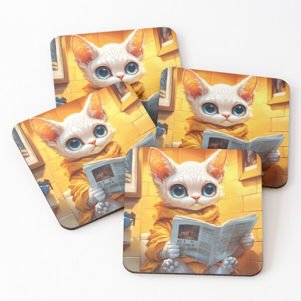 Item preview, Sphynx Cat Newspaper Bathroom Cozy Golden Kawaii Reading Moment designed and sold by mildaclairmo.