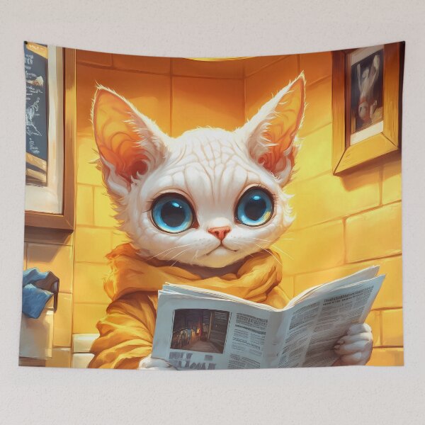 Item preview, Sphynx Cat Newspaper Bathroom Cozy Golden Kawaii Reading Moment designed and sold by mildaclairmo.