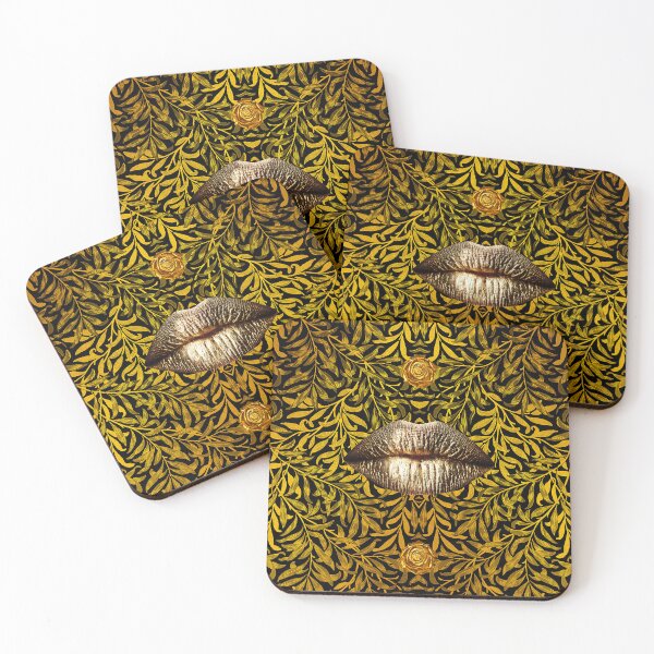 Item preview, Golden Botanical Lips — Ornate Surreal Art designed and sold by behappyandrelax.