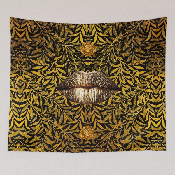 Item preview, Golden Botanical Lips — Ornate Surreal Art designed and sold by behappyandrelax.