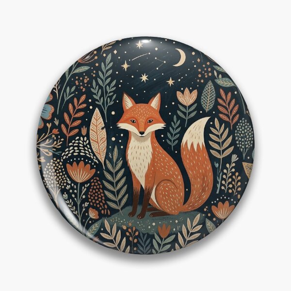 Item preview, Whimsical Folk Art Forest Fox and Celestial Botanical Illustration designed and sold by Ak-art-shop.