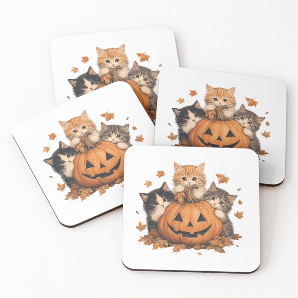 Item preview, Cute Halloween Kittens with Pumpkin and Autumn Leaves designed and sold by TheWizArt.