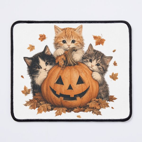 Item preview, Cute Halloween Kittens with Pumpkin and Autumn Leaves designed and sold by TheWizArt.