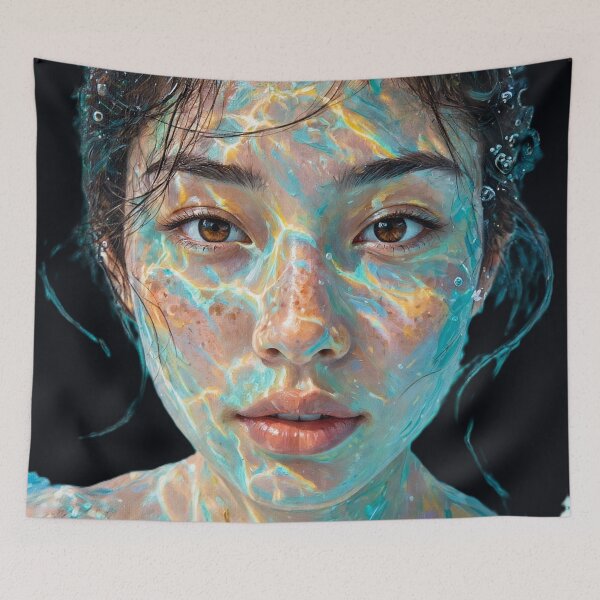 Item preview, Underwater Dream - Acrylic Painting Turquoise Water Light Portrait designed and sold by Surviving Monday Club.