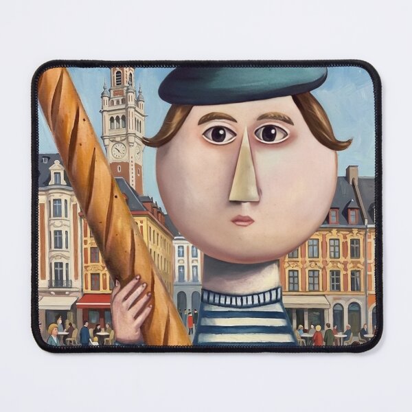 Item preview, Lille France Travel Poster | Character with Baguette in Lille Square designed and sold by LeQuirks.