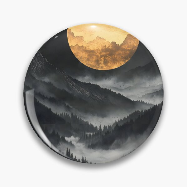 Item preview, Japanese Mountain Golden Moon Mist Forest Dark Landscape designed and sold by mildaclairmo.