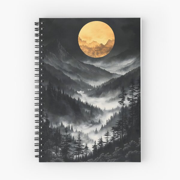 Item preview, Japanese Mountain Golden Moon Mist Forest Dark Landscape designed and sold by mildaclairmo.