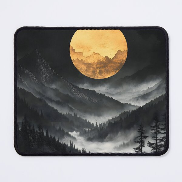 Item preview, Japanese Mountain Golden Moon Mist Forest Dark Landscape designed and sold by mildaclairmo.