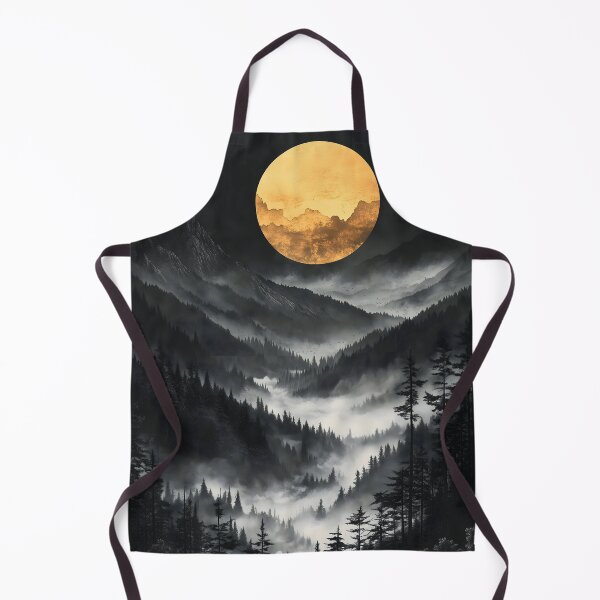 Item preview, Japanese Mountain Golden Moon Mist Forest Dark Landscape designed and sold by mildaclairmo.
