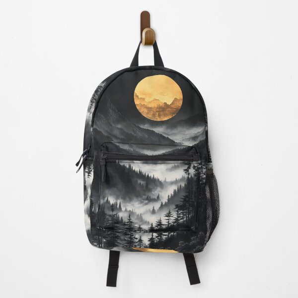Item preview, Japanese Mountain Golden Moon Mist Forest Dark Landscape designed and sold by mildaclairmo.