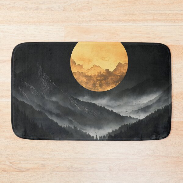 Item preview, Japanese Mountain Golden Moon Mist Forest Dark Landscape designed and sold by mildaclairmo.