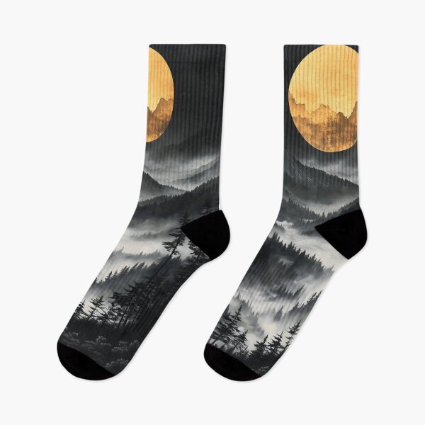 Item preview, Japanese Mountain Golden Moon Mist Forest Dark Landscape designed and sold by mildaclairmo.
