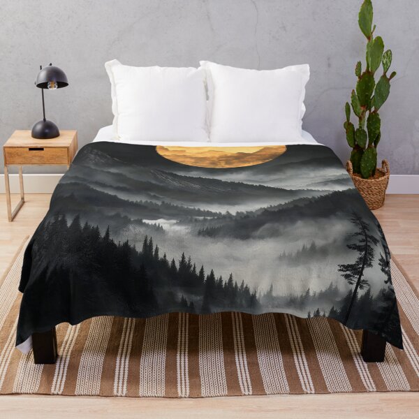 Item preview, Japanese Mountain Golden Moon Mist Forest Dark Landscape designed and sold by mildaclairmo.