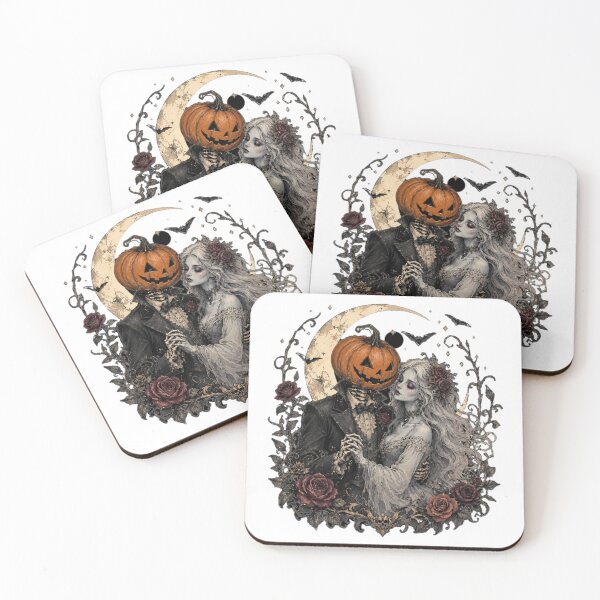 Item preview, Gothic Halloween Skeleton Couple with Pumpkin and Roses designed and sold by TheWizArt.