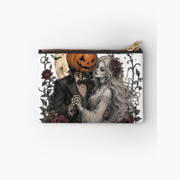Item preview, Gothic Halloween Skeleton Couple with Pumpkin and Roses designed and sold by TheWizArt.