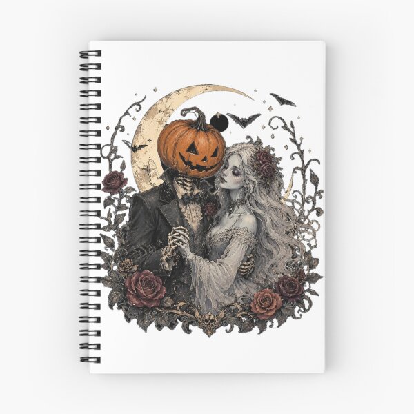 Item preview, Gothic Halloween Skeleton Couple with Pumpkin and Roses designed and sold by TheWizArt.