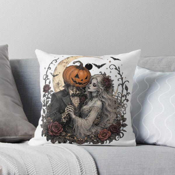 Item preview, Gothic Halloween Skeleton Couple with Pumpkin and Roses designed and sold by TheWizArt.