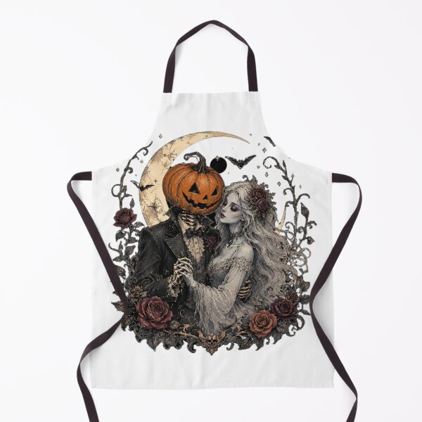 Item preview, Gothic Halloween Skeleton Couple with Pumpkin and Roses designed and sold by TheWizArt.