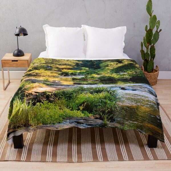 Item preview, Golden Hour River Landscape - Rainforest Sunshine Nature Photography designed and sold by AuraInkSC.