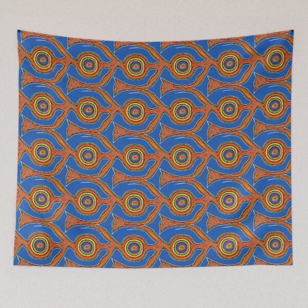 Item preview, Interconnected orange circles on a vibrant blue background designed and sold by Beleza e Estilo.