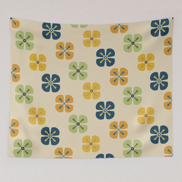 Item preview, Retro Kitchen Flowers Blue, Green, and Yellow designed and sold by jehb.creative.