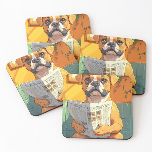 Item preview, Boxer Dog Newspaper Reader Bathroom Funny Pet Scene designed and sold by mildaclairmo.