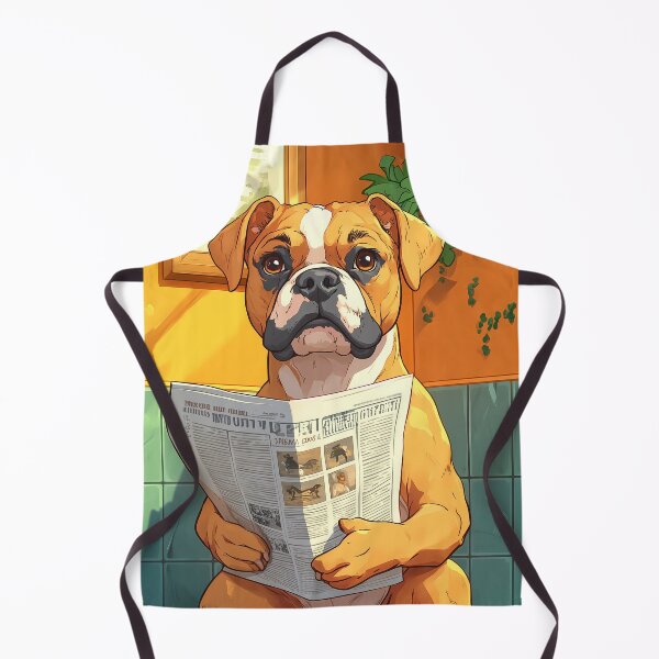 Item preview, Boxer Dog Newspaper Reader Bathroom Funny Pet Scene designed and sold by mildaclairmo.