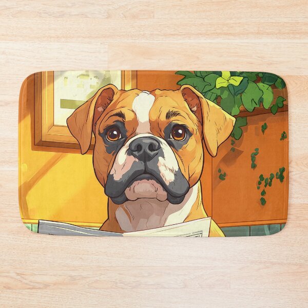 Item preview, Boxer Dog Newspaper Reader Bathroom Funny Pet Scene designed and sold by mildaclairmo.