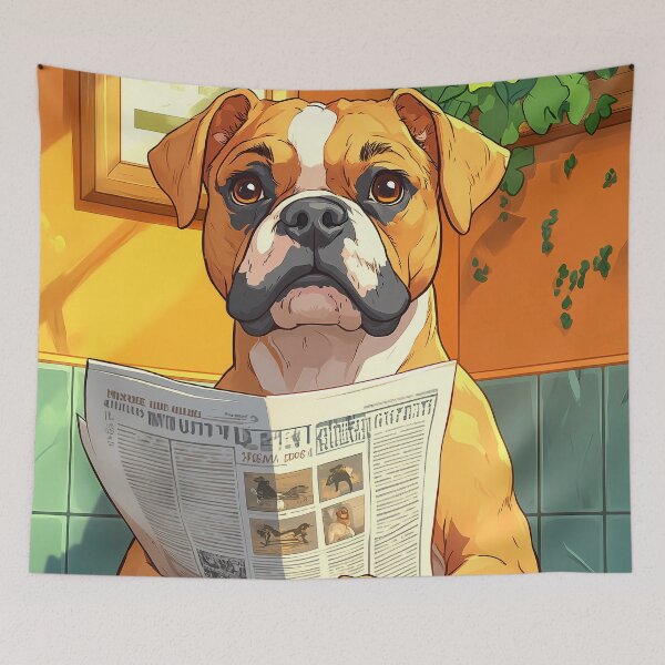 Item preview, Boxer Dog Newspaper Reader Bathroom Funny Pet Scene designed and sold by mildaclairmo.