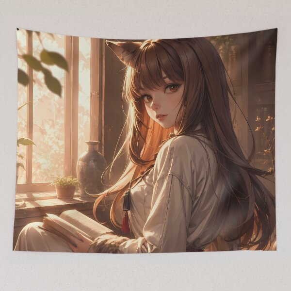 Item preview, Holo Spice and Wolf Cozy Sunset Reading designed and sold by mildaclairmo.