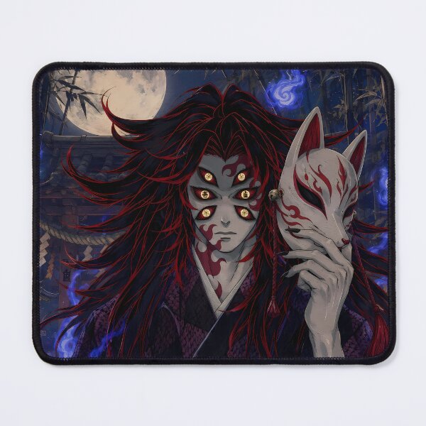 Item preview, Kokushibou Demon Slayer Kitsune Mask Blue Flame Moon designed and sold by mildaclairmo.