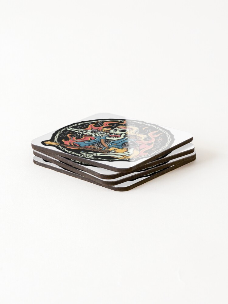 Thumbnail 4 of 5, Coasters (Set of 4), Heavy Metal Skeleton Rocker Electric designed and sold by RicBeastLab.