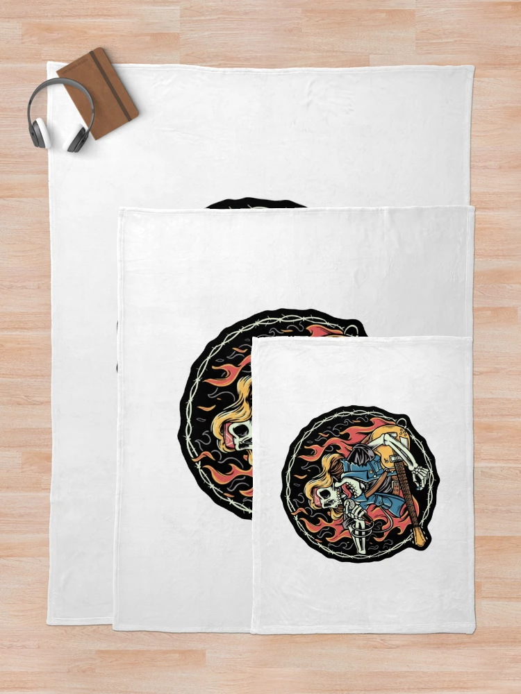 Thumbnail 5 of 6, Throw Blanket, Heavy Metal Skeleton Rocker Electric designed and sold by RicBeastLab.