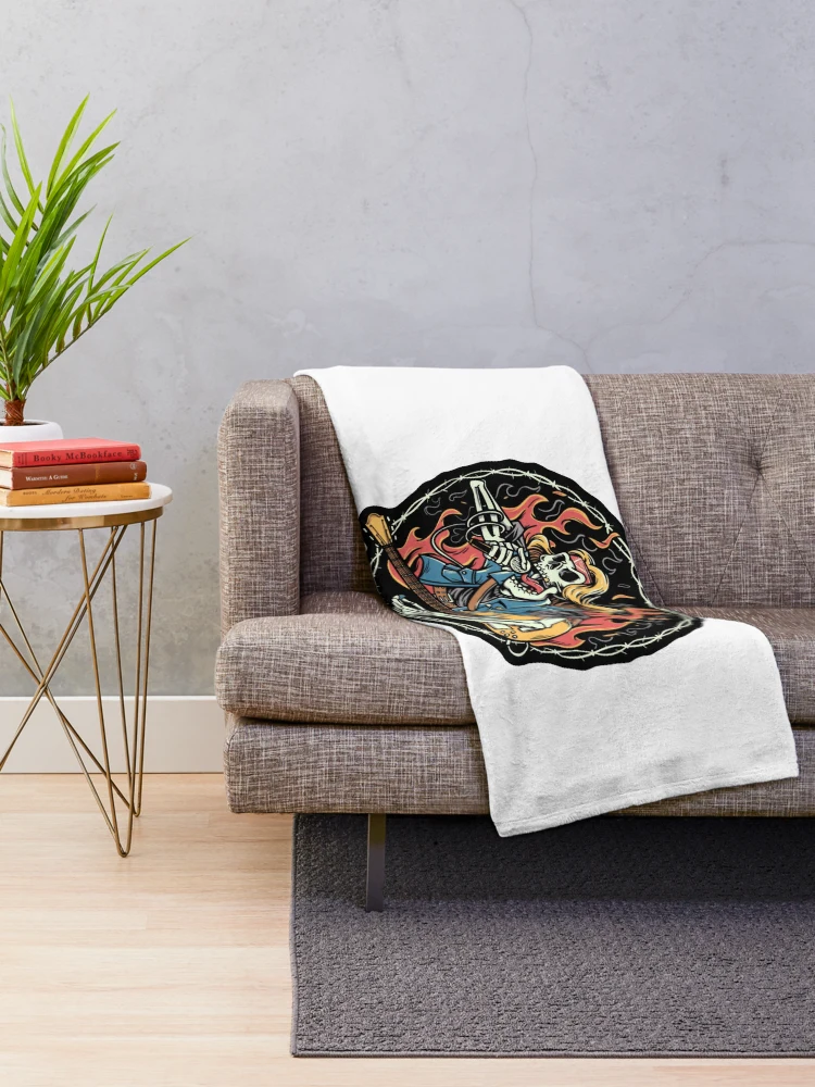 Thumbnail 2 of 6, Throw Blanket, Heavy Metal Skeleton Rocker Electric designed and sold by RicBeastLab.
