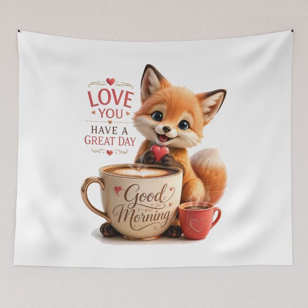 Item preview, Heartwarming Fox Morning — Love, Coffee & a Great Day designed and sold by BlissBlvdShop.