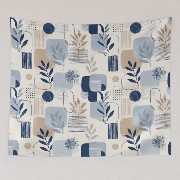 Item preview, Abstract Botanical Geometric Pattern – Navy Blue, Sage & Beige designed and sold by Punch-E415.