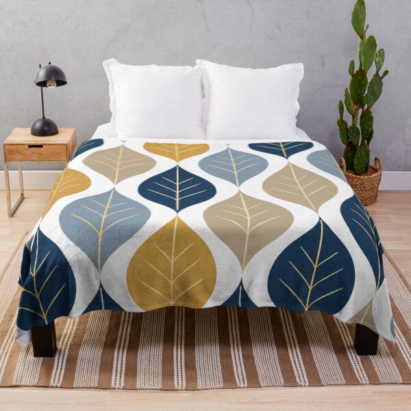 Item preview, Modern Geometric Leaf Pattern – Navy, Mustard & Beige Botanical Design designed and sold by Punch-E415.