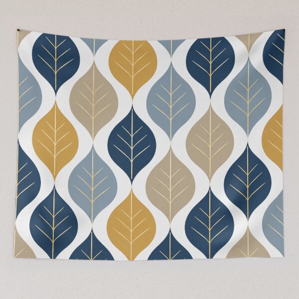 Item preview, Modern Geometric Leaf Pattern – Navy, Mustard & Beige Botanical Design designed and sold by Punch-E415.