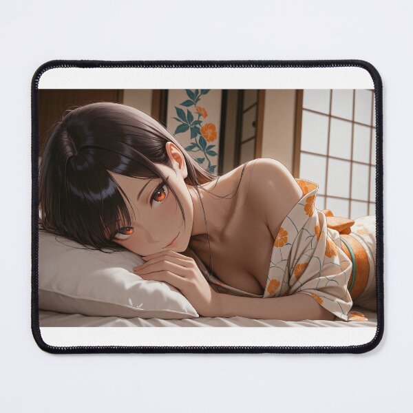 Item preview, Anime Woman in Floral Kimono Lying on Bed in Traditional Japanese Room with Shoji Screen designed and sold by JapaneseArtAI.