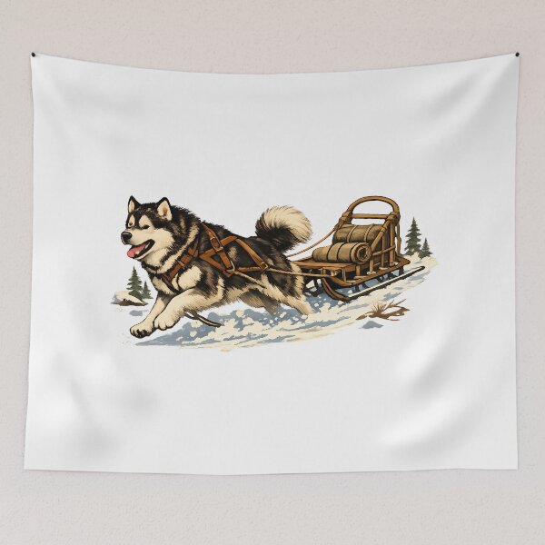 Item preview, Malamute pulling a vintage sled designed and sold by Daily Quirk.